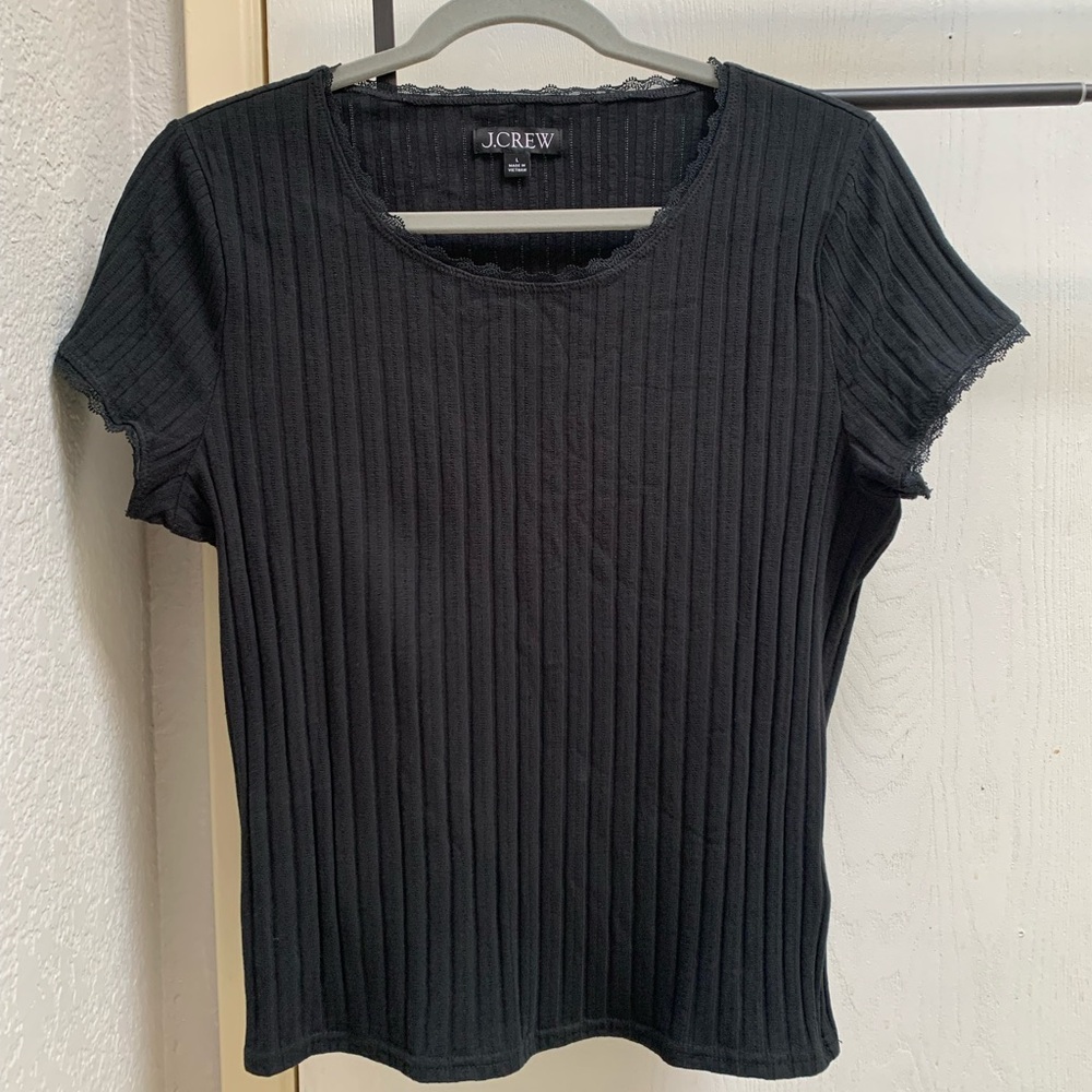 J. Crew Black Pointelle short-sleeve T-shirt size large